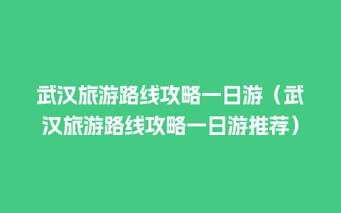 武汉旅游路线攻略一日游（武汉旅游路线攻略一日游推荐）