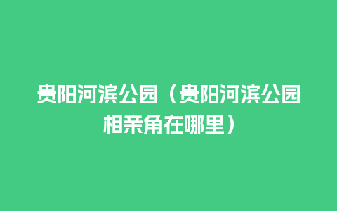 贵阳河滨公园（贵阳河滨公园相亲角在哪里）