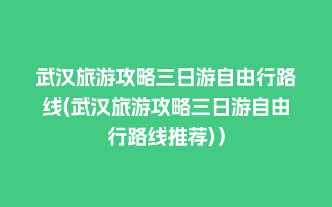 武汉旅游攻略三日游自由行路线(武汉旅游攻略三日游自由行路线推荐)）