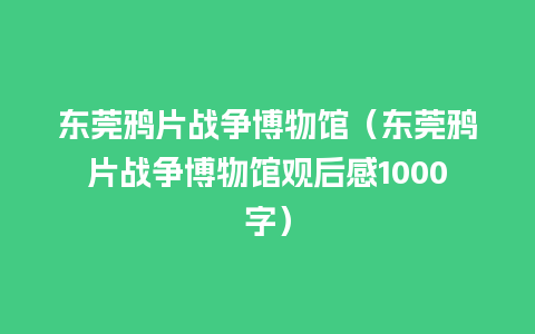 东莞鸦片战争博物馆（东莞鸦片战争博物馆观后感1000字）