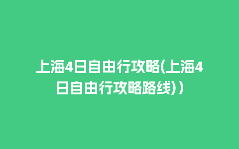 上海4日自由行攻略(上海4日自由行攻略路线)）