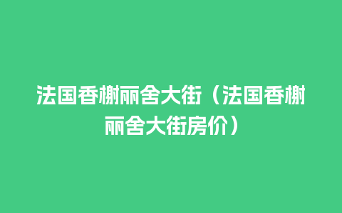 法国香榭丽舍大街（法国香榭丽舍大街房价）