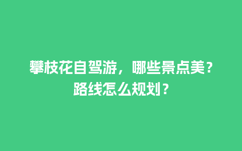 攀枝花自驾游，哪些景点美？路线怎么规划？