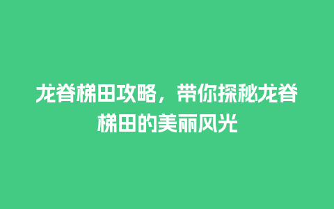 龙脊梯田攻略，带你探秘龙脊梯田的美丽风光