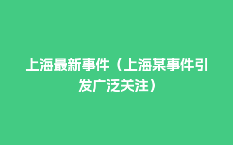 上海最新事件（上海某事件引发广泛关注）