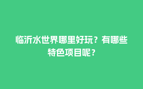 临沂水世界哪里好玩？有哪些特色项目呢？